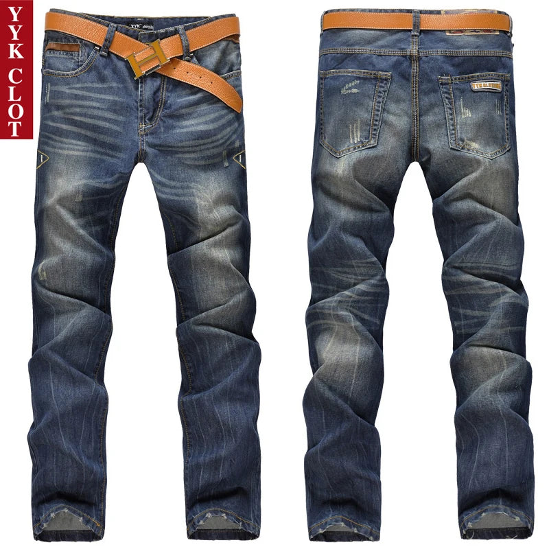Ripped Plus Size Jeans for men Fashion jean man High Street Retro Washed, Worn Men trousers Casual Cargo Pants Slim Small Feet