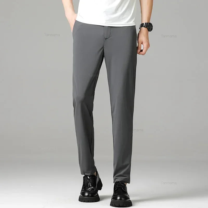 Summer Quick-drying Ice Silk Men's Casual Pants Ultra-thin Highly Elastic Business Casual Non-iron Trousers Black Gray Blue