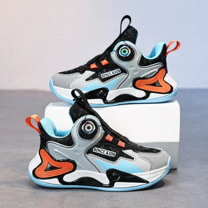 Children Basketball Shoes Swivel Button Boys Fashion Sneakers Girls School Sport Shoes Kids Casual Trainers Outdoor Shoes