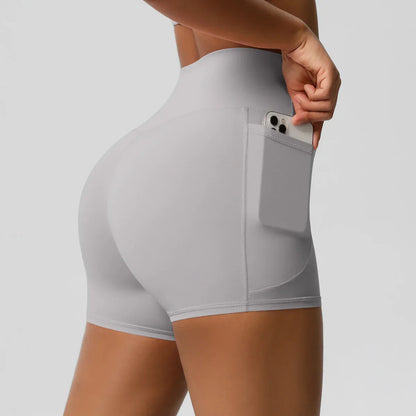 Women Sports Short With PocketedYoga Legging Shorts Squat Proof High Waist Fitness Tight Shorts Quick Drying Cycling Workout Gym