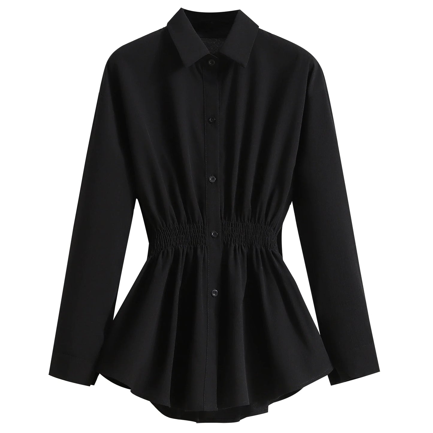 2026 Women's Plus Size Blouse Korean Style Spring Autumn Loose Elegant Casual Mid-length Tops Long Sleeved Waist Cinching Shirts