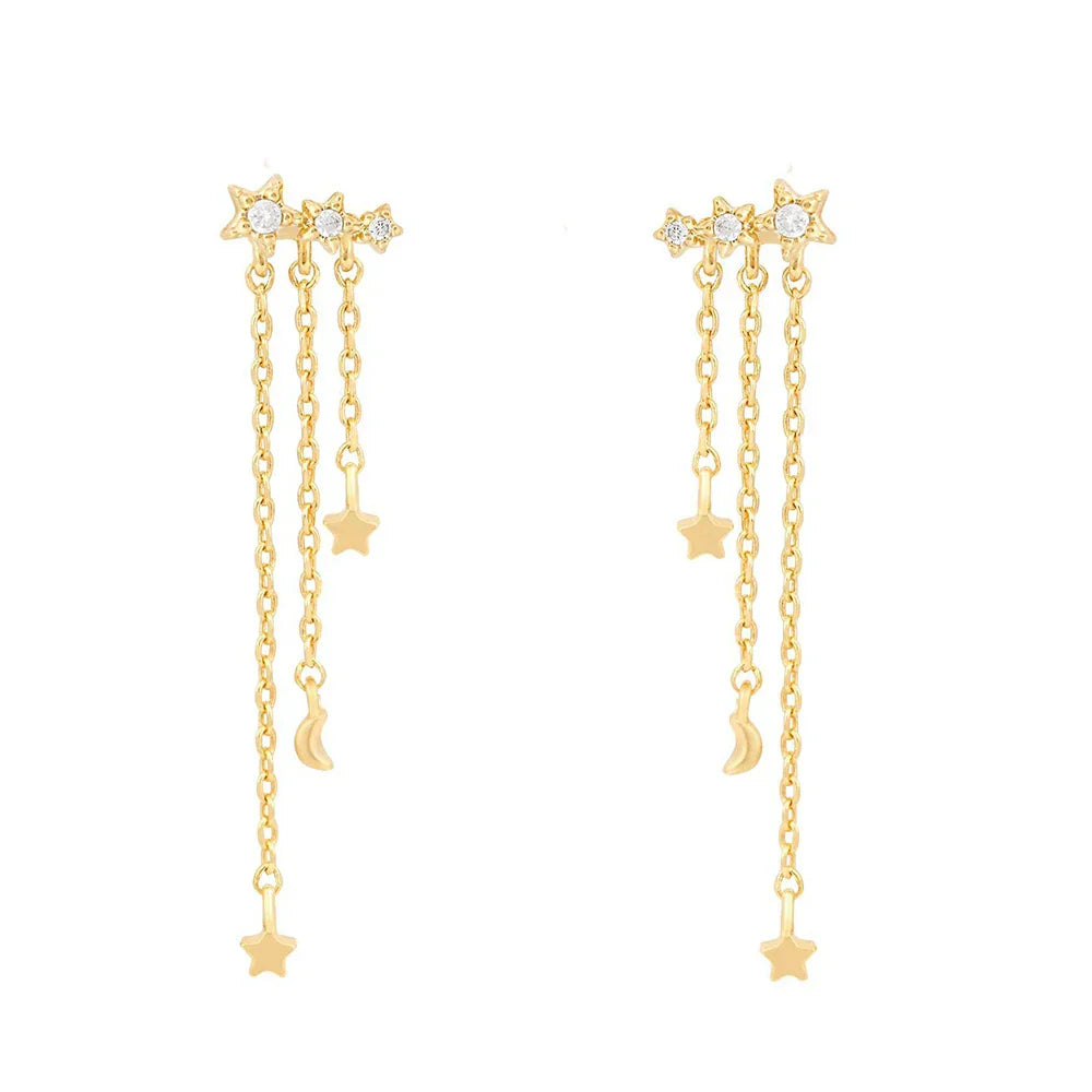New Design Stainless Steel Cubic Zirconia Chain Stud Earrings For Women Star Moon Cartilage Earring Piercing Jewelry