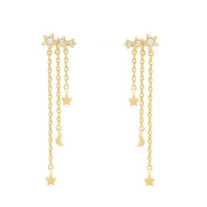 New Design Stainless Steel Cubic Zirconia Chain Stud Earrings For Women Star Moon Cartilage Earring Piercing Jewelry