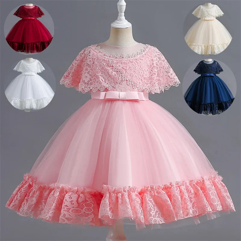 Vestido de Festa Infantil Rosa, Modelo Princesa com Saia Rodada em Tule, para Meninas de 3 a 12 Anos – Ideal para Aniversário, Natal e Cerimônias.