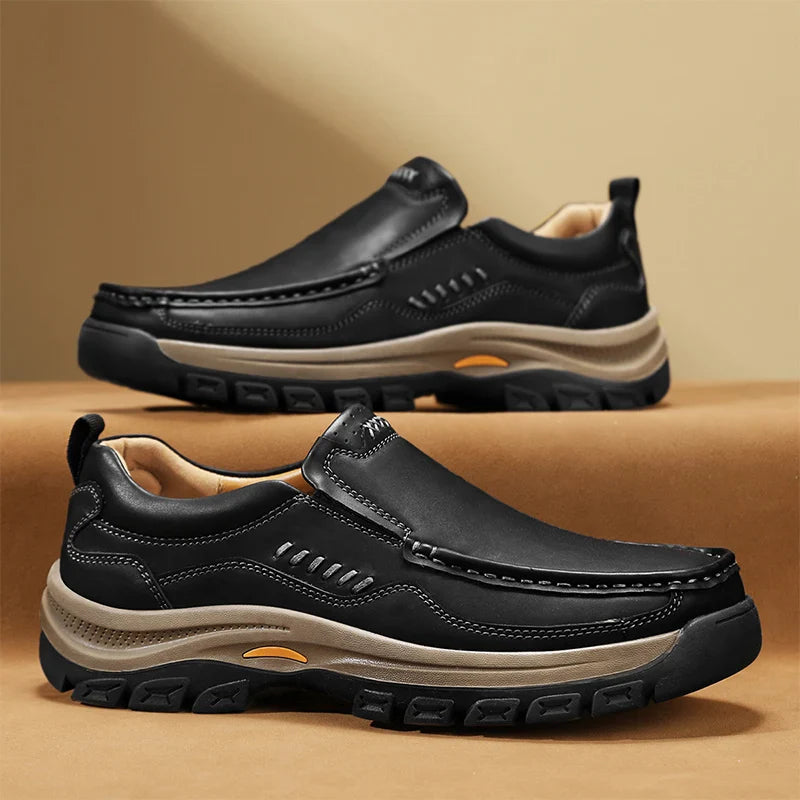 Men's Hand-Stitched Fashion Loafers, Solid Color Low-Top Casual Shoes, Simple Trendy Slip-On Sneakers, Men's Shoes for All Seasons, Daily Office Business Shoes, Large Size Men's Shoes