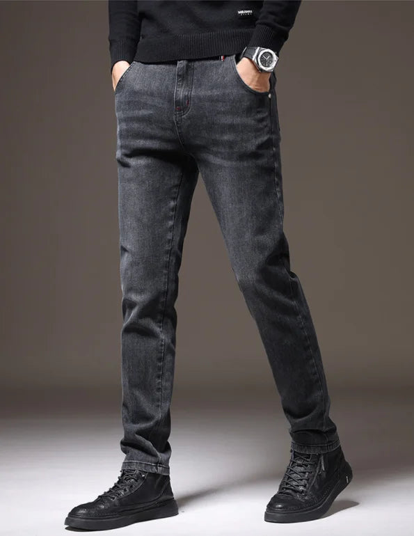 Men's New Stylish Embroidered Back Pocket Slim Fit Stretchy Jeans European Style Versatile Long Trousers