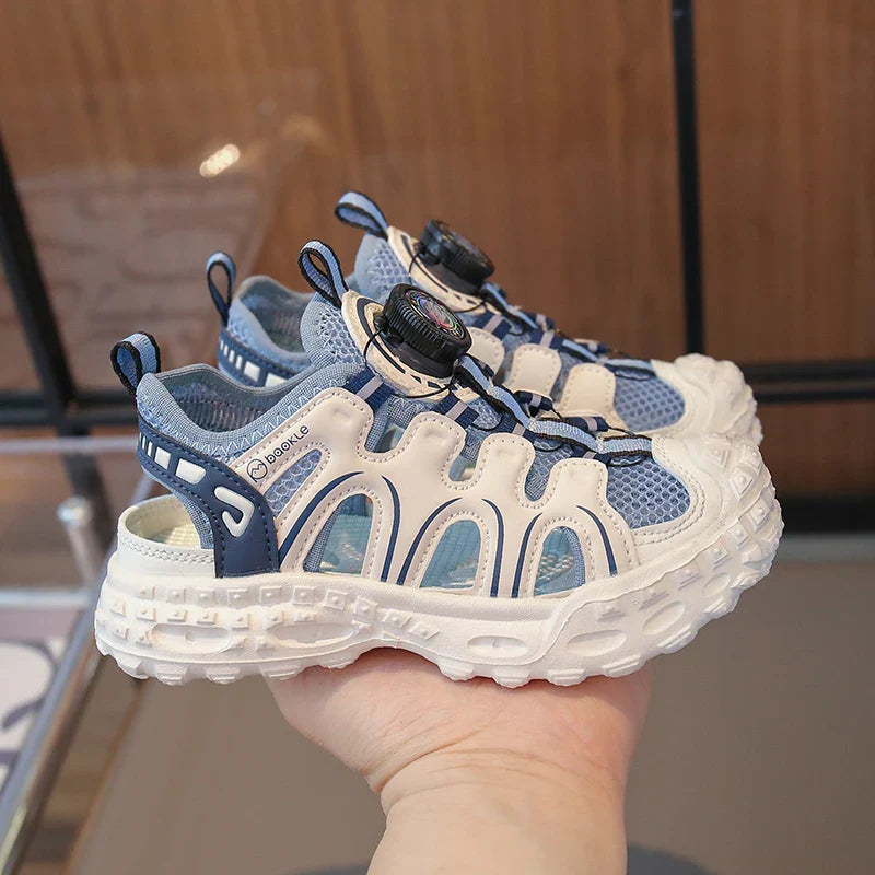 Children's Sports Sandals 3-18 Years Old Blue Hollow Breathable Boys Girls Casual Shoes Light Purple Soft Non-slip Kids Sneakers