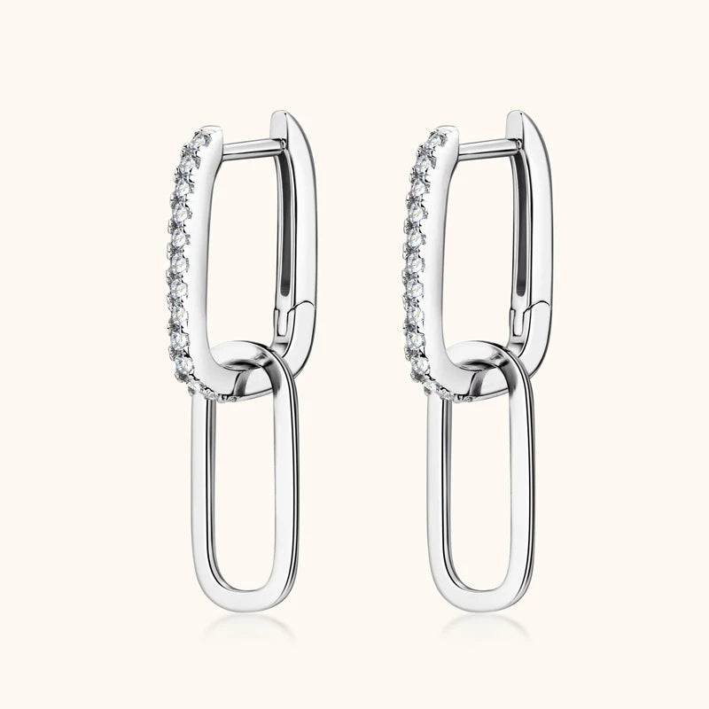 Moissanite Paperclip Link Earrings for Women Silver 925 Real 1.4mm D Color Diamond Huggie Hoop Earrings 2023 Trend Jewelry