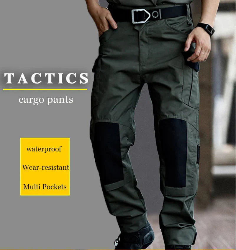 Wear-Resistant Outdoor Tactical Pants Mens Casual T-shirt Cargo Trousers Multi-pocket Waterproof Pant Hiking Training Workwear