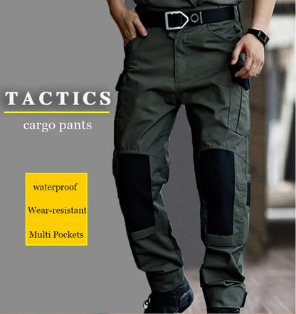Wear-Resistant Outdoor Tactical Pants Mens Casual T-shirt Cargo Trousers Multi-pocket Waterproof Pant Hiking Training Workwear