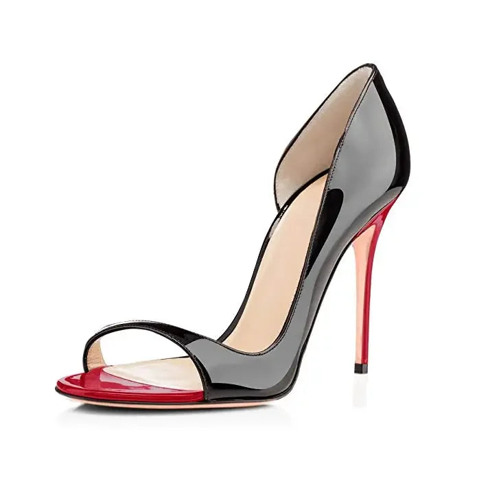 New black patent leather and red lining 12cm sexy fish mouth shoes, shallow mouth super high heels, plus size shoes 33-46