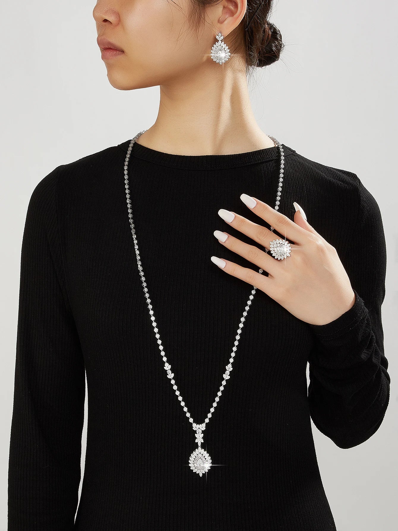 Trendy Sweater Cubic Zircon Long Chian Necklace Jewelry Sets for Women Party Luxury Wedding Bridal Jewellery Accessories
