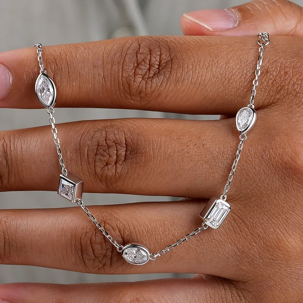 Multi Shape Moissanite Bracelets for Women S925 Silver  Certified Pear/Oval/Marquise/Princess Cut Diamond Wrist Chain