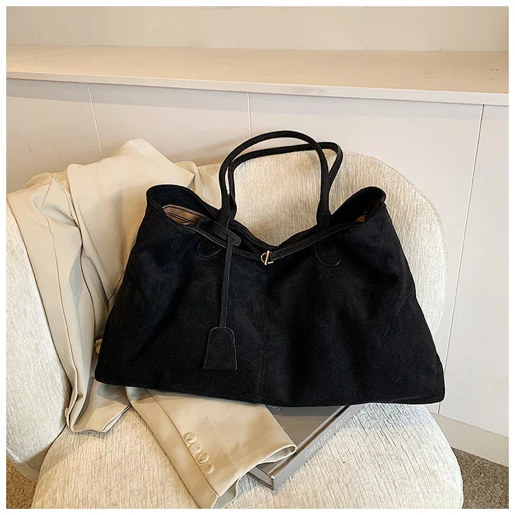 Velvet Zipper 2024 New Product Large Tote Bag Solid Large Capacity Popular Fashion Shoulder Bag Soft Simple Commuter Handbag