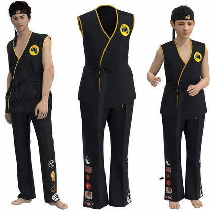 Karate Kids KOF Cobra Kai Cosplay Costume Kid Adult Black White Kimono Uniform Headband Anime Halloween Party Suit Tracksuit