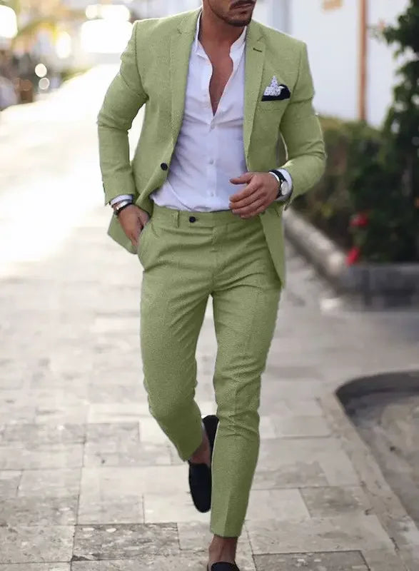 2-Piece Solid Wedding Men's Suit Slim Fit Notch Lapel Blazer Formal Business Tuxedos Two Buttons Jacket+Pants for Party Prom