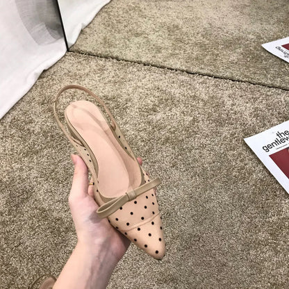 Sandals Women Flat Baotou  Mesh Breathable Bow-knot Sandalias Fashion Summer Low Heels Pointed Shoes Female
