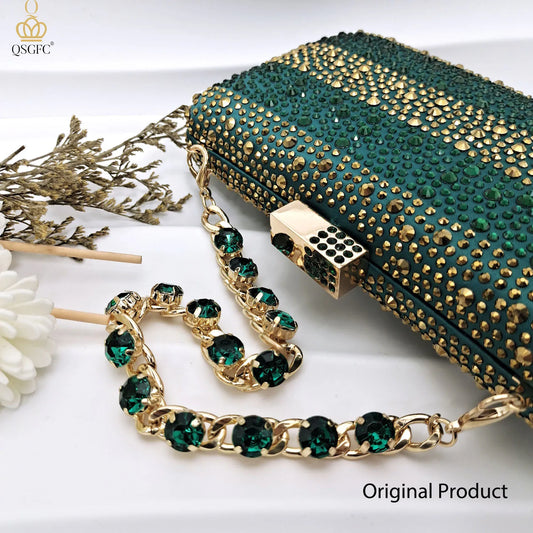 Nigerian Women Heel Ladies Italian Luxury Design Green Shoes And Bag Set Decorated with Rhinestone Handbag Wedding Party