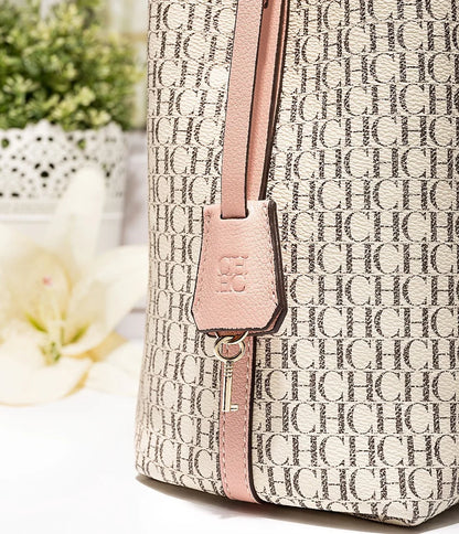 Stylish Monogram Tote Bag Lock Decorative Detail Top Handles Detachable Crossbody Strap Fashion Shoulder Bag