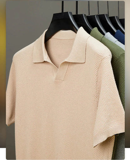 Men's Stretch 100% Cotton Polo Shirt - Pineapple Knit Seagull Collar, Breathable Short Sleeve Tee with Flexible M-4XL 6 Colors