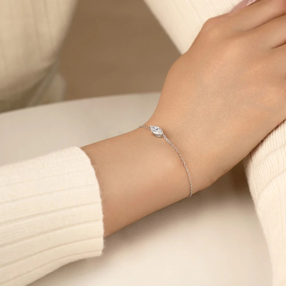 Marquise Cut 1ct Moissanite Bracelet S925 Silver Adjustable Cross-linked Chain Elegant Birthday Gifts Jewelry for Women