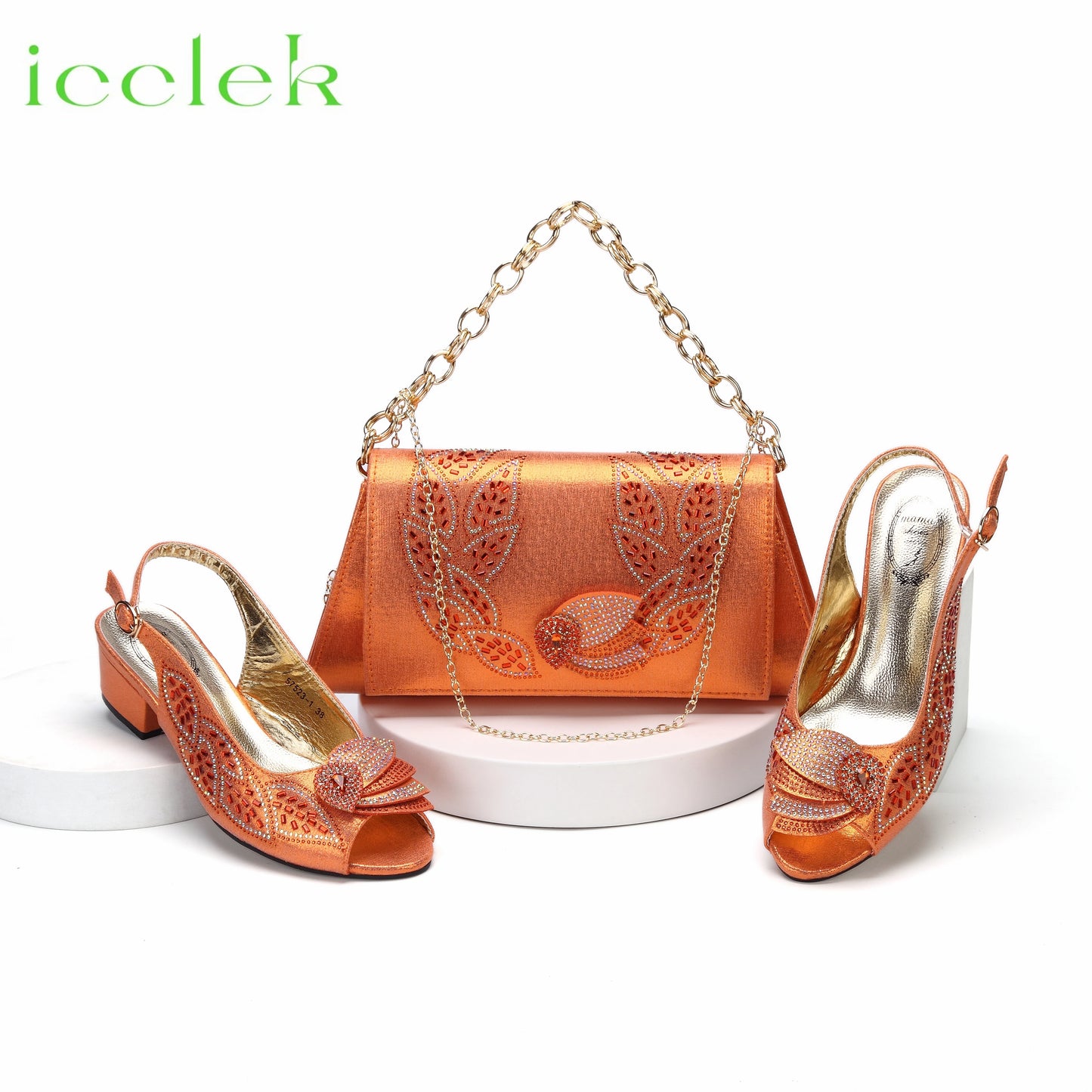 2023 Newest INS Style Brown Color Elegant Low Heels Nigeria Popular Design African Ladies Shoes And Bag Set for Wedding Party