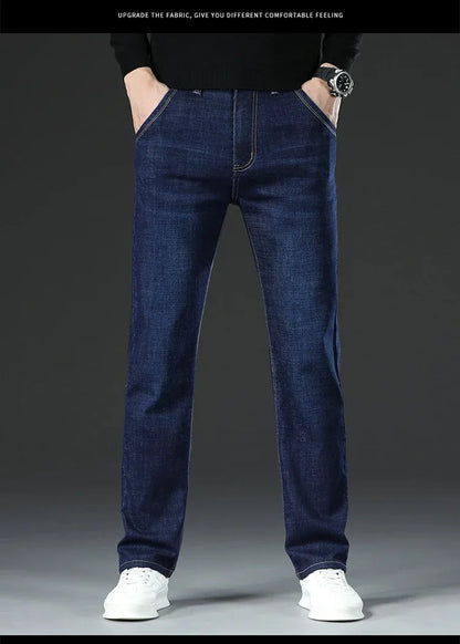 28-40 Large Size Winter Men Plush Thick Fleece Trouser Lambswool Thermal Jeans Casual Pants Windproof Warm Cotton Denim Pants