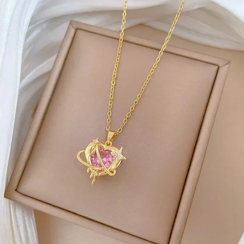 Fashionable and Luxurious Peach Heart Pearl Oyster Necklace, Personalized and Versatile Stainless Steel Clavicle Chain