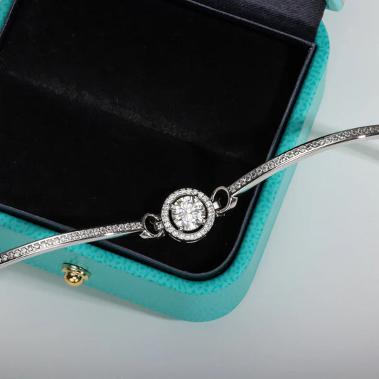 1ct D Color Moissanite Bracelet 925 Sterling Silver 18K White Gold Plated Adjustable Bangle for Women