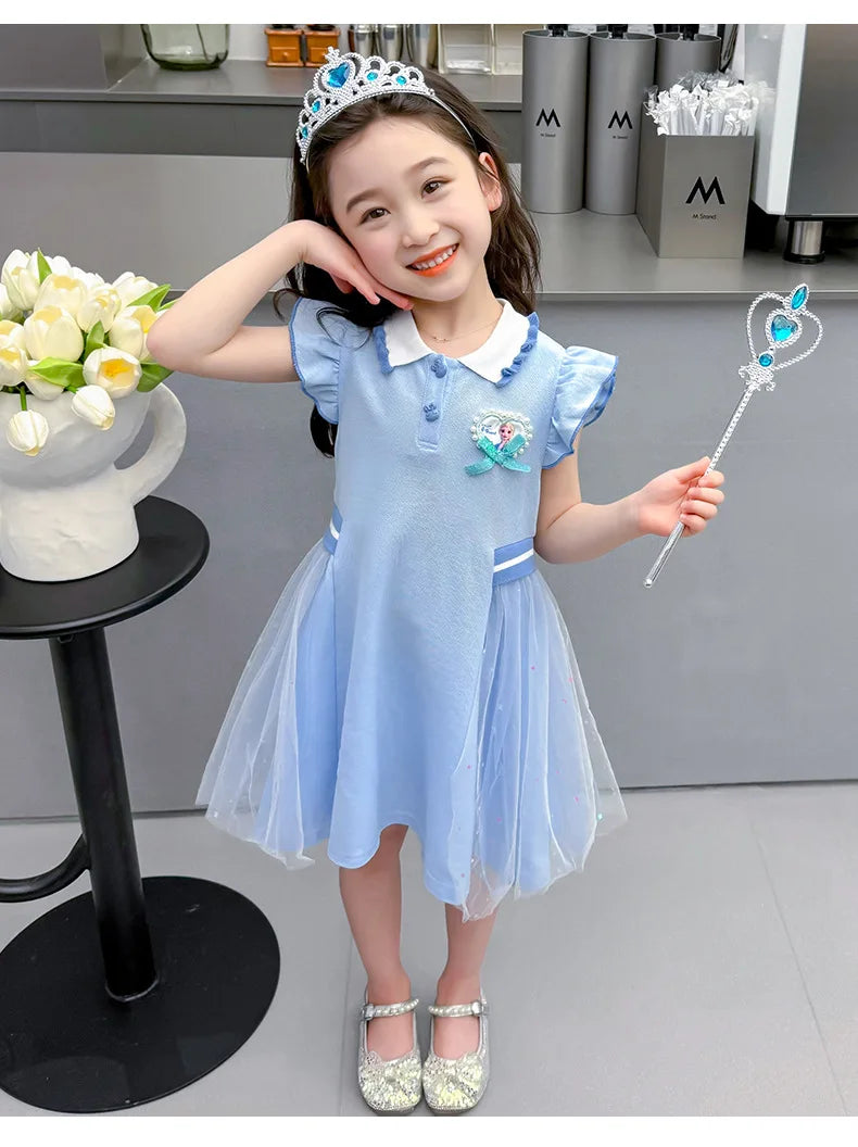 Girls Summer Princess Style Polo Dress Kids Casual Short Sleeve Lapel A-Line Dress Toddler Baby Girls Party Holiday