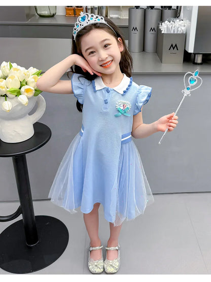 Girls Summer Princess Style Polo Dress Kids Casual Short Sleeve Lapel A-Line Dress Toddler Baby Girls Party Holiday