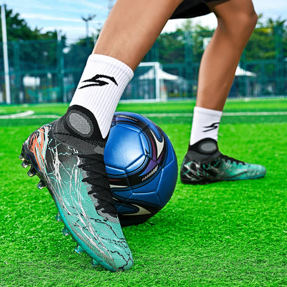 Breathable high top electroplated bottom soccer bootsFG long nails provide super strong grip and durability