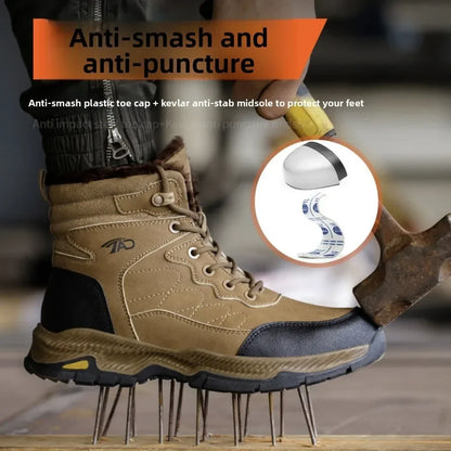 Insulated Anti Smashing  Anti Stabbing Welding Shoes for Safety Work Electricians Use Plush and Thickened Labor Protection Shoes