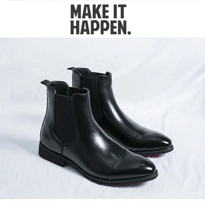 Autumn winter pointed toed male Boots Redsoled high top leather shoe English casual Chelsea boot Fashion comfortable men's shoes