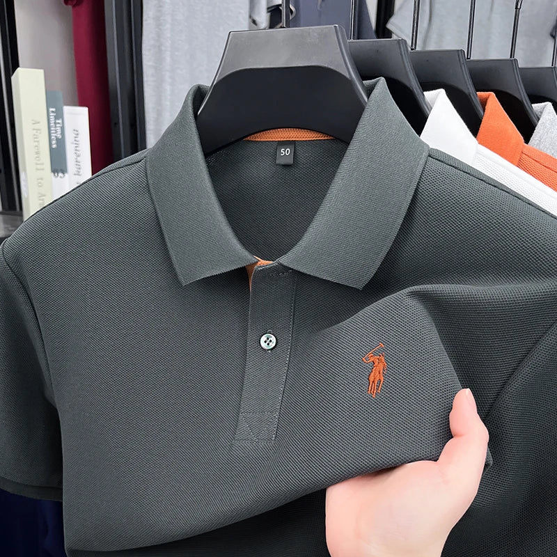 100% pure cotton high-end brand men's short sleeve polo shirt comfort lightweight summer casual T-shirt youthful fashionable top