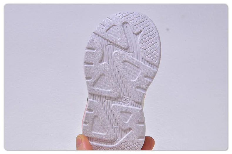 Kids'Casual Shoes Girls Led Light Cartoon PU Leather Fashion Sport Flat Bottom Shoes Breathable White Pink Size 21-30