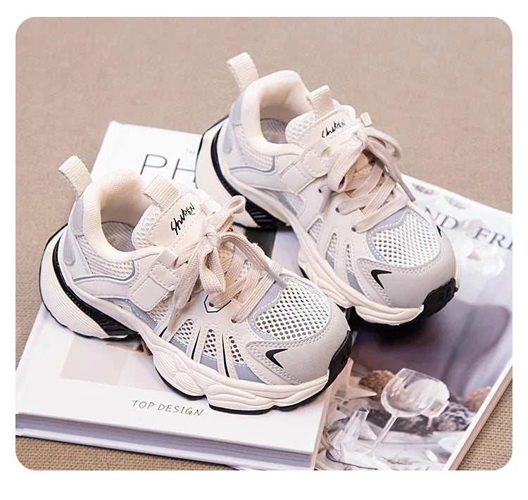 Spring and Autumn Children Sports Shoes Unisex Kids Sneakers Mesh Upper Breathable Basketball Shoes Tennis Casual Flats Footwear
