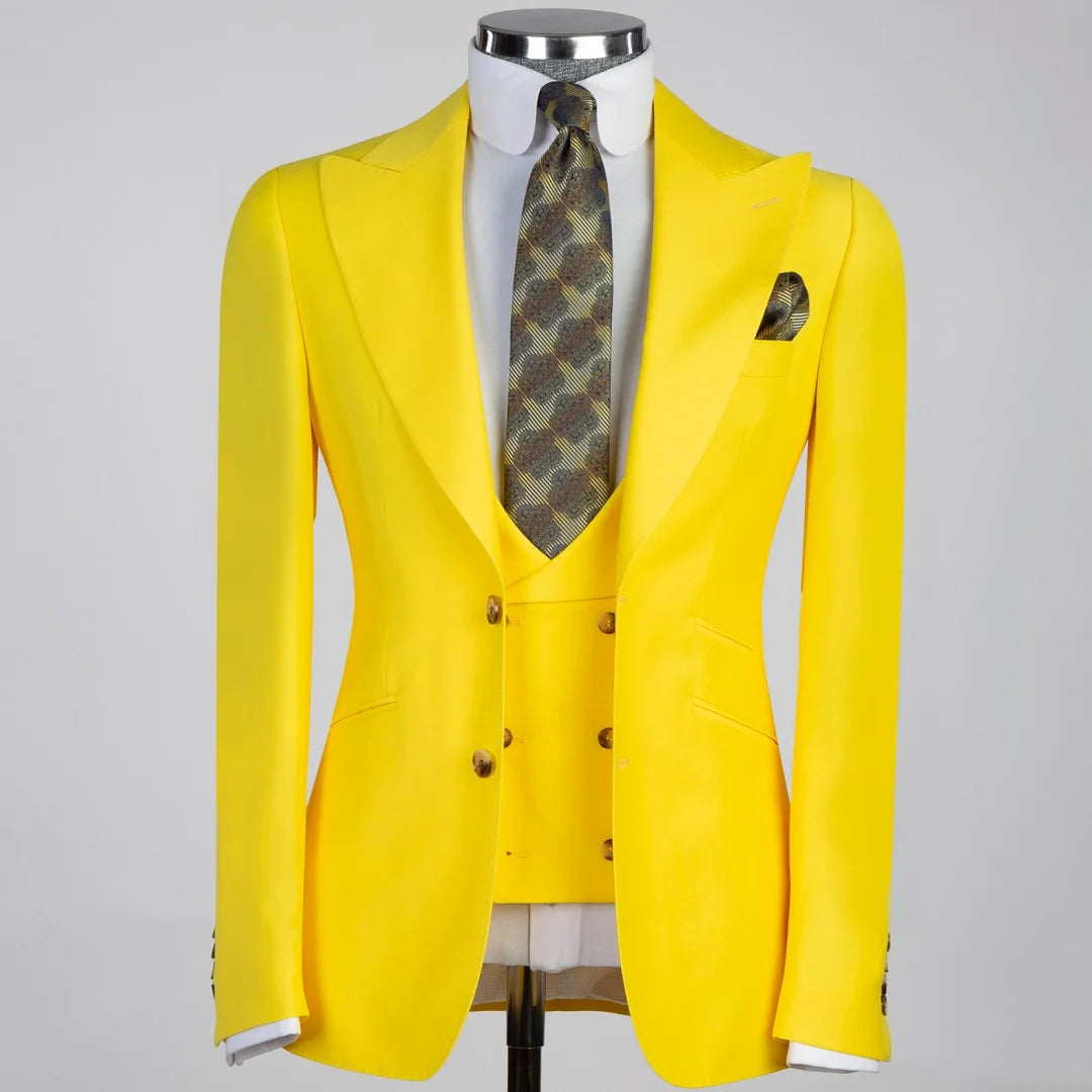 Men Suit 3 Pieses White Solid With Lapel And Pocket For Wedding Birthday Business Party Office Work Jacket Vest With Pants
