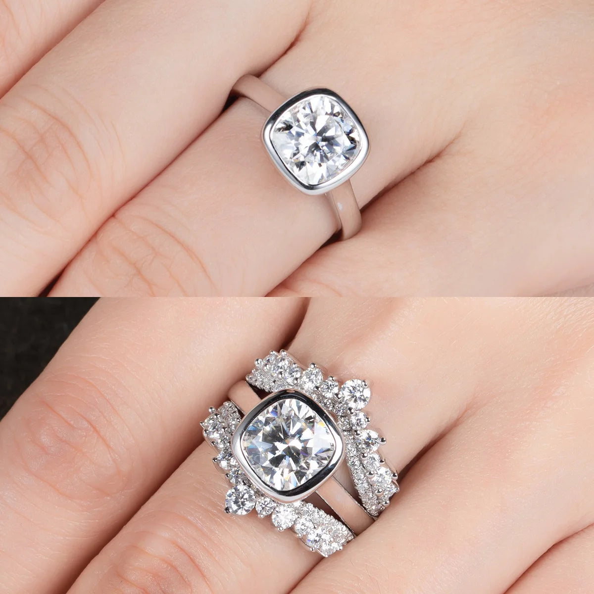 3ct D Color Cushion Cut Moissanite Bezel Engagement Wedding Ring 925 Sterling Silver Rings For Women Jewelry Wholesale