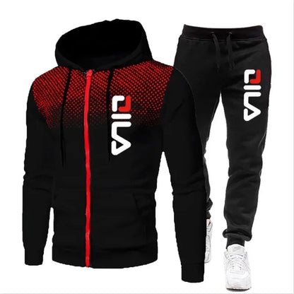 New autumn and winter men's long-sleeved pullover hoodie + pants 2-piece fashionable outdoor running men's sportswear set