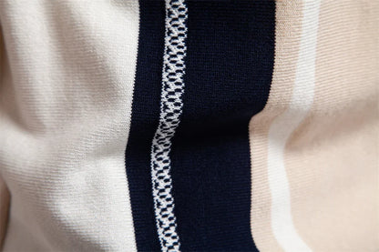 2025 Men's Breathable Striped Contrast Panel Polo Shirt - Lightweight Summer Casual Knit Top with Mesh Inserts