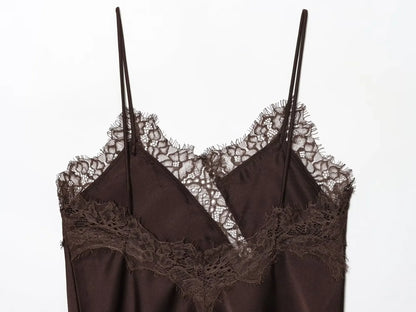 Women Fashion Lace Stitching Camisole Asymmetric Hem Sexy Backless Tank Top Summer Trend Lady Club Party Evening Chic Tops
