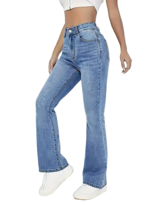 Womens Pants Casual Streetwear High Waist Wide Leg Flared Trousers Loose Fit Comfortable Daily Walking Denim