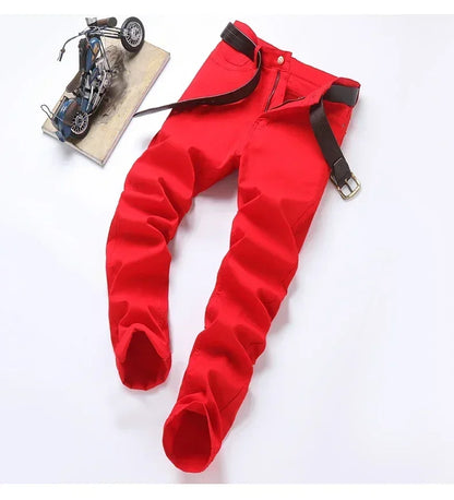 Autumn Jeans Men's New Brand Clothing Fashion Stretch Denim Pants Straight Trousers Male Red Lake Blue Yellow Trousers