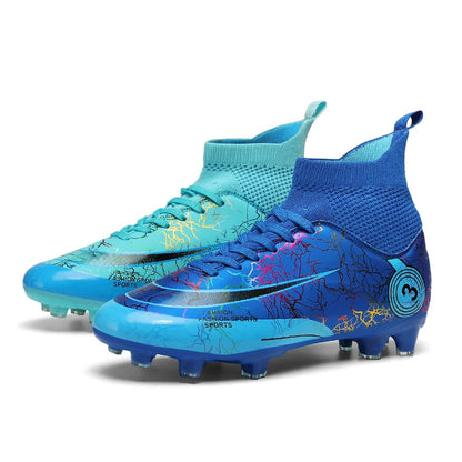 Fashion Men Professional Soccer Shoes Outdoor Cleats Unisex Ultralight Long Spikes Futsal Training Shoes Red Football Boots Men