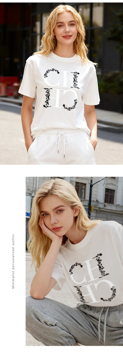 Letter Printed Fashionable Black T-shirt Trendy Streetwear Fashionable Men's and Women's Casual Loose Short Sleeved Top