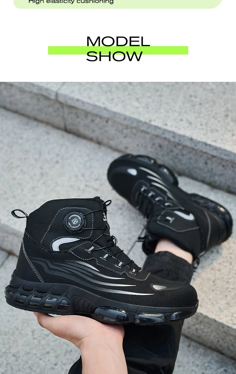 Rotating Buttons Safety Shoes Men Waterproof Steel Toe Safety Footwear Work Boots Men Anti-smash Anti-puncture Protective Boots