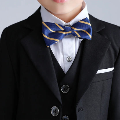 Vintage Boy's 4 Pieces Suit Set Jacket Vest Pants Bow-tie Kids Formal Tuxedo Slim Fit Slit Pocket Child Blazer Suits