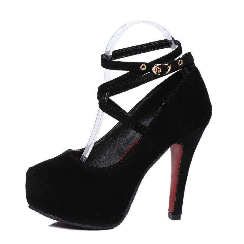 2024 Summer Outdoor Dress Ankle Strap Bukle Strap Women's Pumps Round Toe Thin Heel Shoes for Women High Heel Shallow Shoes