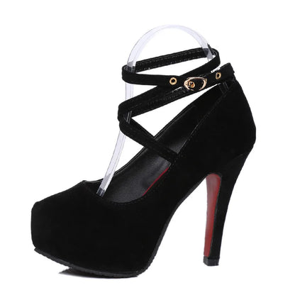 2024 Summer Outdoor Dress Ankle Strap Bukle Strap Women's Pumps Round Toe Thin Heel Shoes for Women High Heel Shallow Shoes